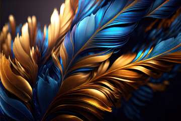 Wall Mural - blue and gold colors feathers background as beautiful abstract wallpaper header