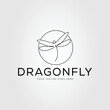 dragonfly line art or flying damselfly insect logo vector illustration design.