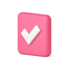 Poster - Checkmark square pink 3d icon accepted confirm done control approved