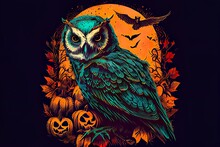 Illustration Of Spooky Owl In, Map, Illustration With Bird Owl
