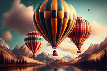 Wall Mural - hot air balloons in the, hot air balloons in the sky, illustration with cloud sky