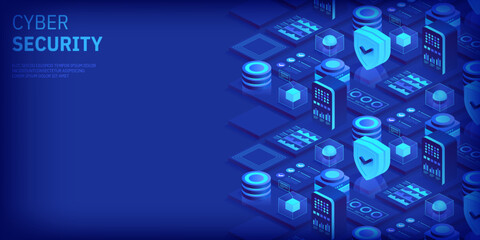 Poster - Cyber security. Data protection. Information privacy. Global network security. Technology background for banners, posters, site templates, mobile applications. Vector illustration