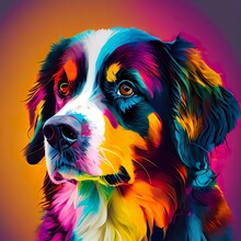 Colorful Dog Pop Art Portrait, A Dog With Colorful Paint On Its Face, Illustration With Dog Breed