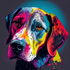 Wall Mural - colorful dog pop art portrait, a dog with colorful paint on its face, illustration with dog carnivore
