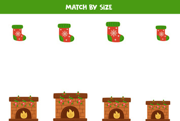 Wall Mural - Matching game for preschool kids. Match fire places and stockings by size.