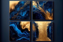 Collection Of Designer Oil Paintings, A Collage Of Different Colored Paintings, Illustration With Blue Azure