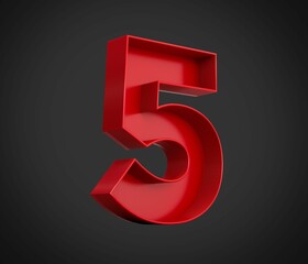 Canvas Print - 3d rendering of the number five in red over the black background - character 5