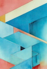 Wall Mural - an abstract watercolor with rich, background pattern, illustration with azure rectangle