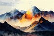 abstract mountain ranges in morning, a mountain range with snow, illustration with mountain sky