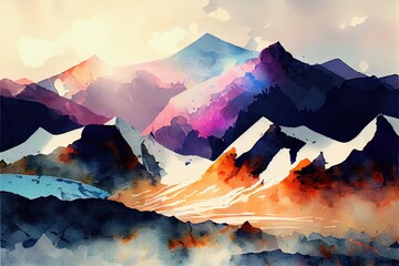 Wall Mural - abstract mountain ranges in morning, a painting of a mountain, illustration with art paint