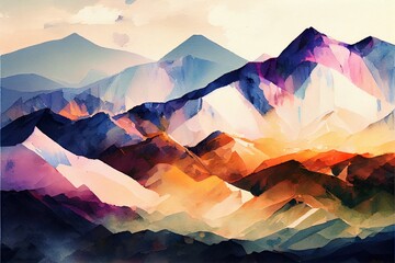 Sticker - abstract mountain ranges in morning, a close-up of some mountains, illustration with atmosphere mountain