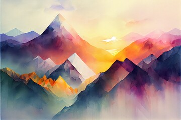 Wall Mural - abstract mountain ranges in morning, a close-up of a painting, illustration with sky atmosphere