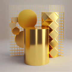 Wall Mural - 3d render, abstract geometric background, a gold trophy with a gold ball, illustration with art material