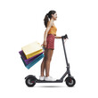 PNG file no background Woman going on a shopping spree and riding a scooter