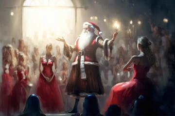 A grand ceremony to celebrate the upcoming winter season 2022 and Christmas eve by Santa Claus. The event takes place in the Santas Palace. Digital painting