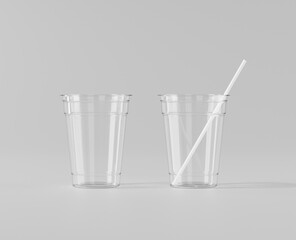 A realistic transparent disposable ice cup with, Transparent plastic cup mockup with lid, 3d rendering