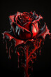 Gothic rose dripping in red liquid ultra black shadow tones black background bloody rose