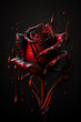 Gothic rose dripping in red liquid ultra black shadow tones black background bloody rose