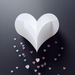 Modern grey background with white paper 3d hearts