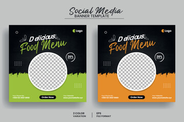 Wall Mural - Delicious fast food menu social media post banner or web banner template and healthy food business promotion flyer design