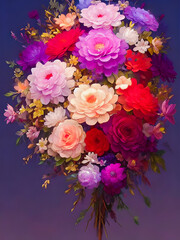 Wall Mural - Glowing flowers in bouquet, background illustration.