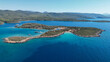 Drone view of Sedir Island andTurquoise sea. Marmaris, Gokova, Akyaka, Mugla, Turkey.