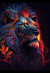 lion Portrait illustration in vibrant colors abstract neon