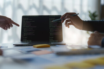 Group of UX UI or designers working to create content of mobile applications. Creative digital development agency concept