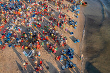 Aerial View Of Tam Tien Beach And Fish Market, Tam Ky, Quang Nam, Vietnam. Near Hoi An Ancient Town