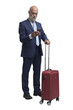 PNG file no background Businessman traveling and using his smartphone