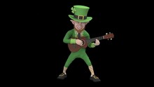 Leprechaun Playing Guitar - 3d Render Looped With Alpha Channel. 