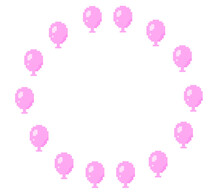 Pixel Art Pink Balloons Round Frame