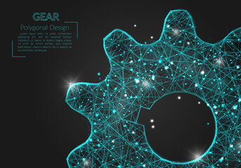 Wall Mural - abstract isolated blue image of a gear. polygonal illustration looks like stars in the blask night s