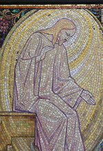 Amsterdam De Papegaai Church Entrance Mosaic Detail Depicting Jesus, Netherlands