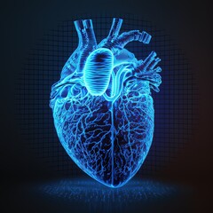 Poster - Heart symbol of health, online medicine, internet healthcare, distance medical consultation. Futuristic modern Generative ai