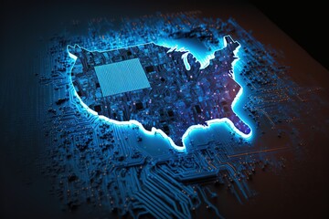 Leinwandbilder - Map USA or America technology conceptual banner. Futuristic modern , AI