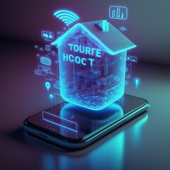 Fototapete - Smart home voice control. Futuristic modern Generative ai