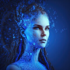 Poster - Artificial intelligence in the image of a wise woman. Futuristic modern , AI