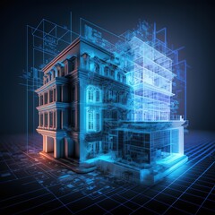 Fototapete - Development of hardware, software system of smart building. Futuristic modern , AI