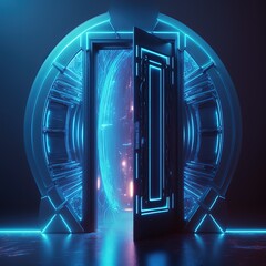 Aufkleber - Futuristic door in cyber space. Futuristic modern Generative AI