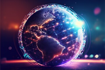 Poster - Global communication technologies. Futuristic modern Generative AI