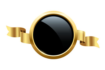 Poster - Gold circle frame and ribbon with shine and sparkle light effect, 3d golden circular ring