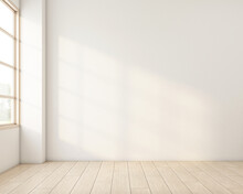 Japandi Style Empty Room Decorated With White Wall And Wood Floor. 3d Rendering