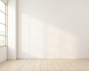 Wall Mural - Japandi style empty room decorated with white wall and wood floor. 3d rendering