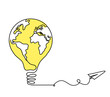 © suns07butterfly - Abstract planet Earth in light bulb and paper plane as line drawing on white as background