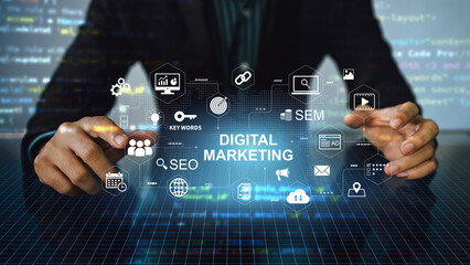 Wall Mural - digital marketing business technology concept. website adertisement email social media network, seo,