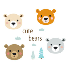 Wall Mural - cartoon vector illustration of cute bears on white