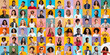 Positive Emotions. Set Of Diverse Happy Multiethnic People Portraits Over Bright Backgrounds