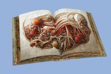 Open Antique Book With Medical Drawing, Illustration