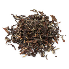 Sticker - Heap of Phuguri Darjeeling Tea dried tea leaves close up isolated on white background